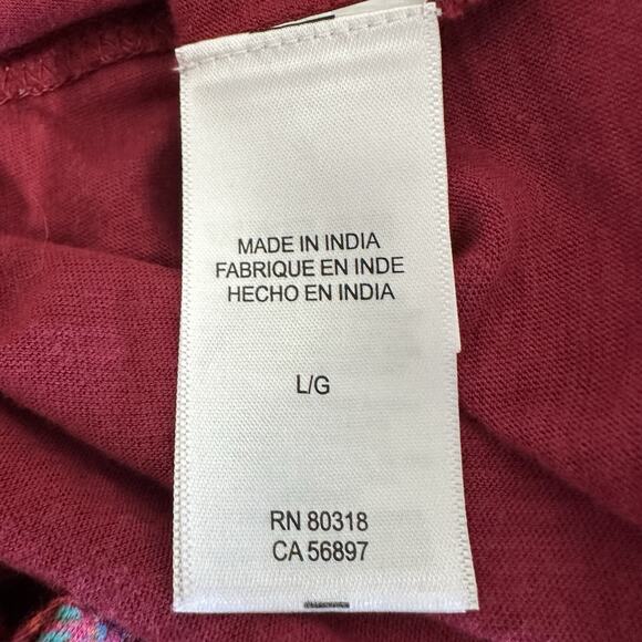 Lucky Brand Boho Top Women Large Red Paisley Slub Knit Split Back Tunic - Picture 9 of 11